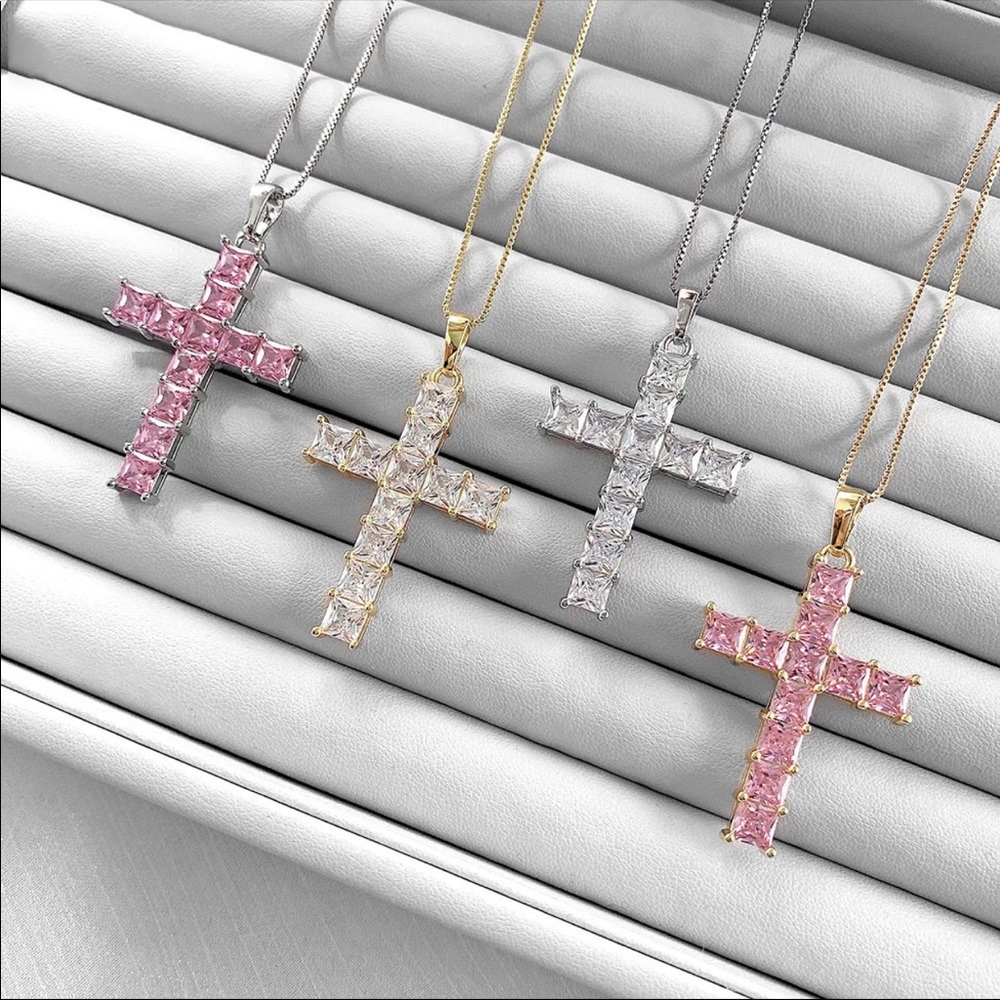 New Unisex 925 Silver Diamond Cross Necklace - Picture 6 of 6